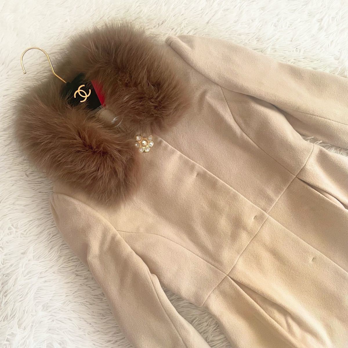 [ новый товар с биркой ] apuweiserriche с мехом лисы длинное пальто Apuweiser-riche шерсть Anne golabiju- кнопка S