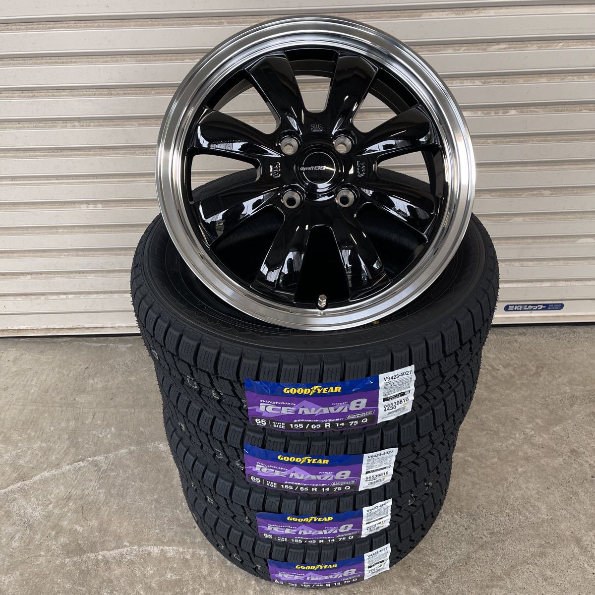 GYRAFT 8S◆新品スタッドレスグッドイヤー アイスナビ8 155/65R14 ラパンウェイクココアスペーシアNBOXタントムーヴミラN-ONE ブラック_画像1