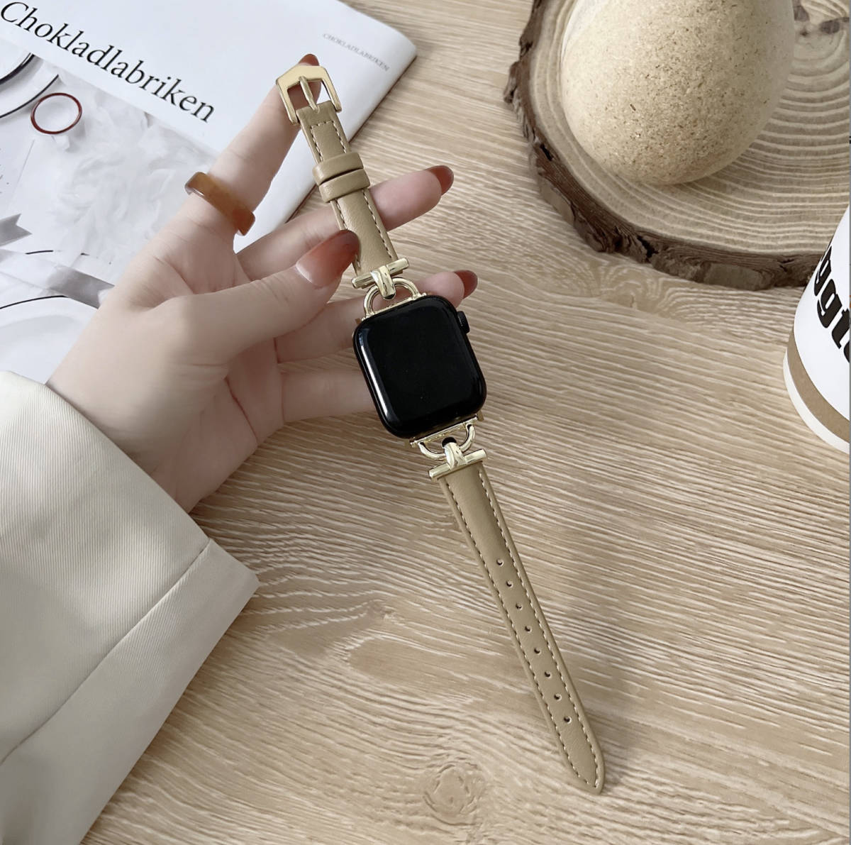 新品未使用　Apple Watch　38 40 41mm　型押しレザーバンド　茶