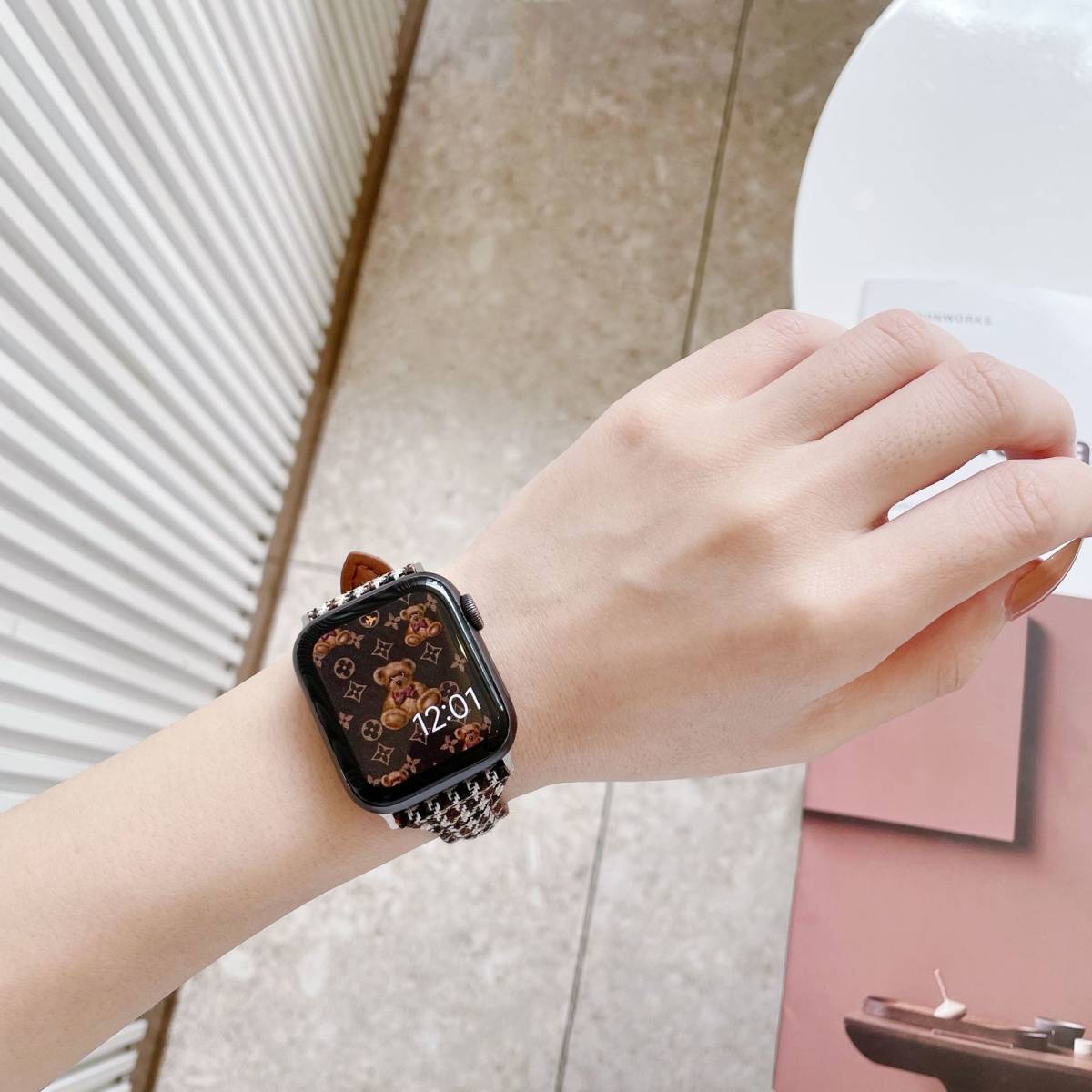 2【590810384041】 Apple Watch 千鳥格子柄 キャンバス生地 フェイク