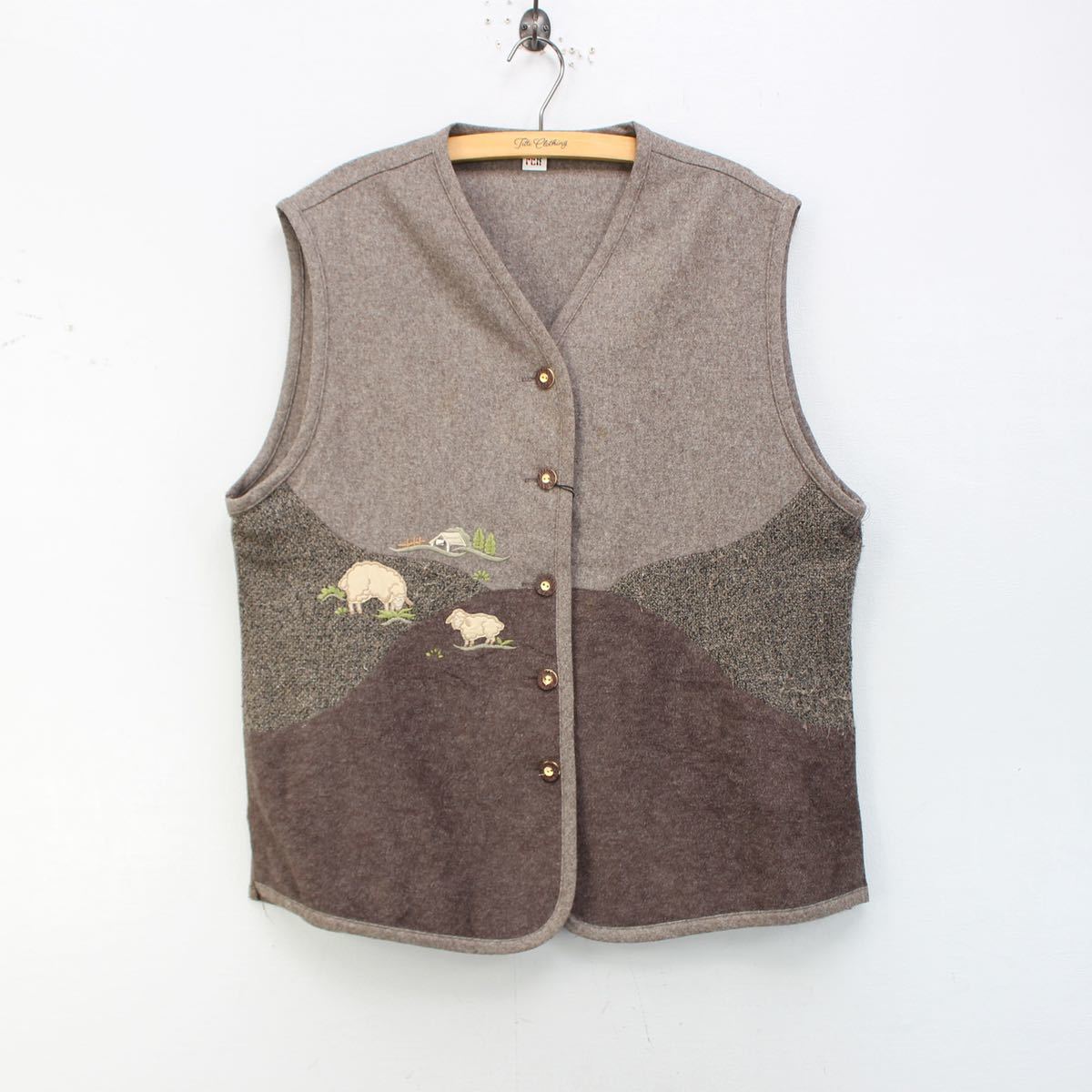 EU VINTAGE FER SHEEP DESIGN WOOL TYROLEAN VEST/ヨーロッパ古着ヒツジデザインチロリアンウールベスト