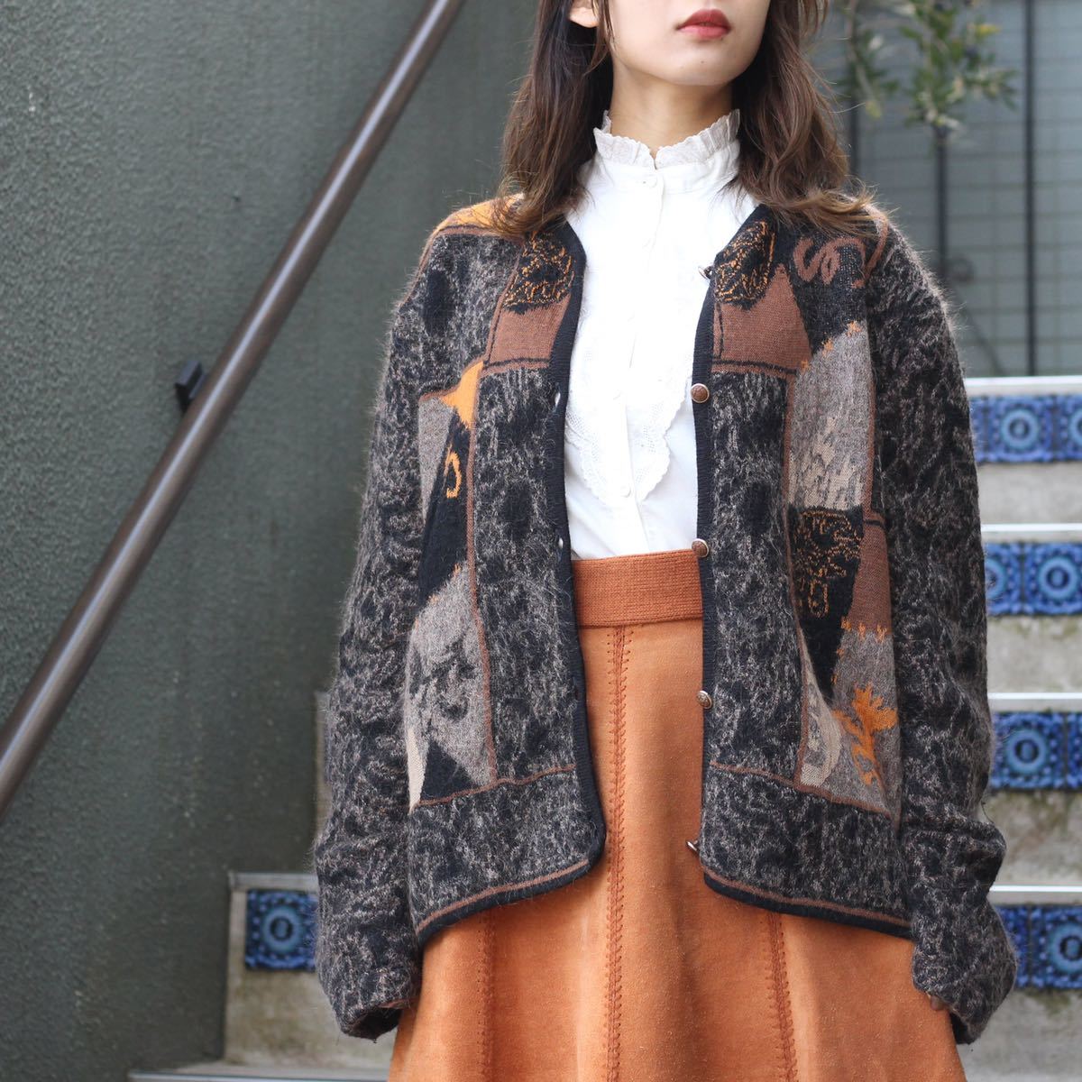 FRENCH VINTAGE MOHAIR ALPACA BREND WOOL CARDIGAN MADE IN FRANCE/フランス古着モヘアアルパカ混ウールカーディガン