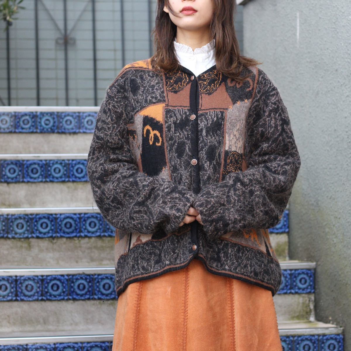 FRENCH VINTAGE MOHAIR ALPACA BREND WOOL CARDIGAN MADE IN FRANCE/フランス古着モヘアアルパカ混ウールカーディガン