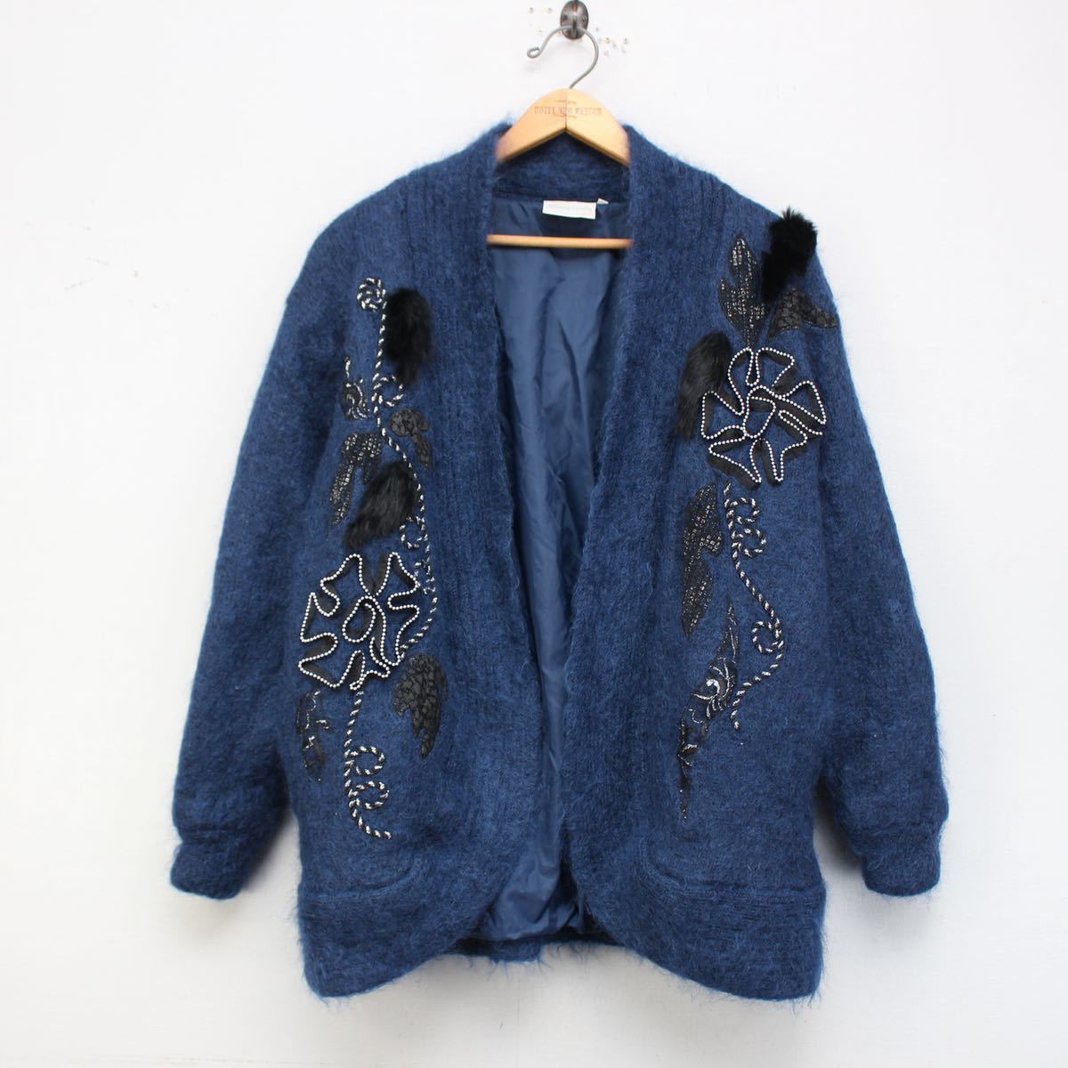 EU VINTAGE 3D DESIGN MOHAIR LONG KNIT CARDIGAN/ヨーロッパ古着3Dデザインモヘアニットロングカーディガン_画像4