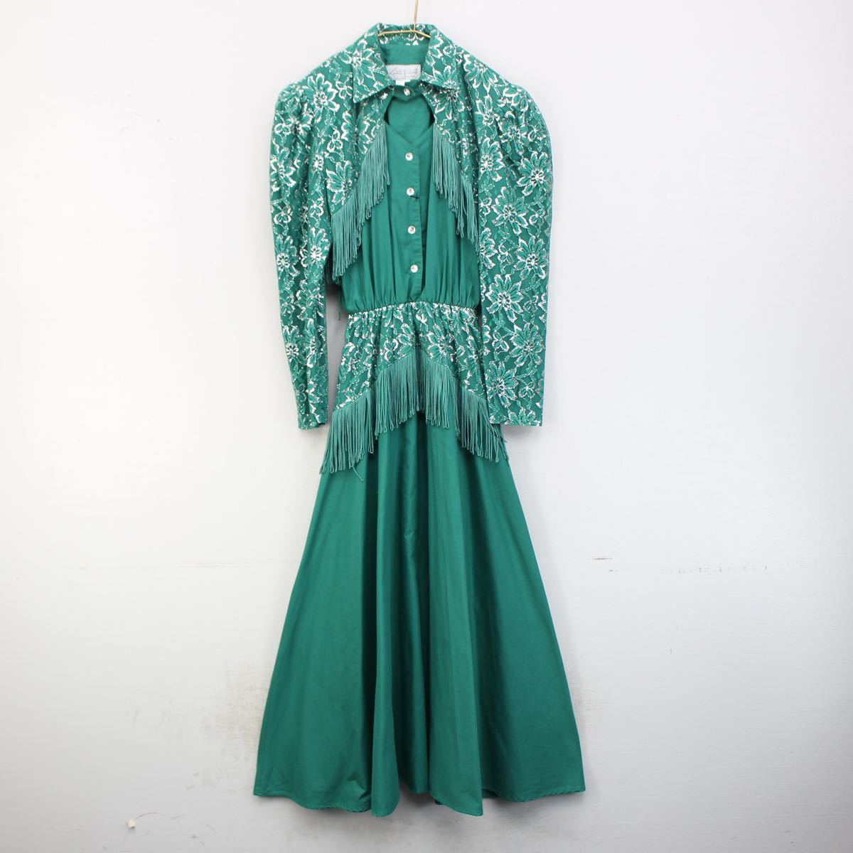 *SPECIAL ITEM* 80's USA VINTAGE Lilian Smitty MADE IN USA/80年代アメリカ古着お花レースフリンジデザインロングワンピース