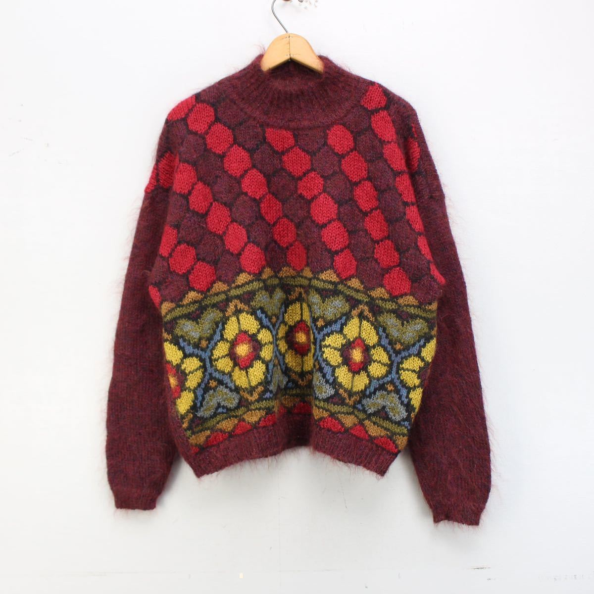 USA VINTAGE STAINED GLASS DESIGN MOHAIR KNIT/アメリカ古着ステンドグラスデザインモヘアニット_画像5