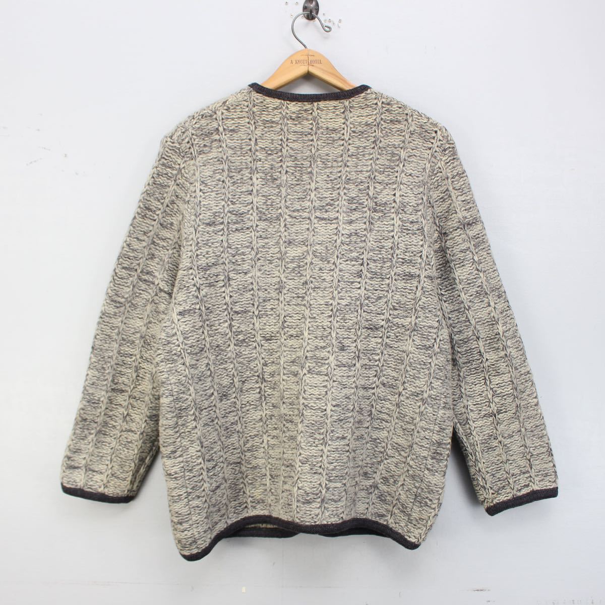 EU VINTAGE WOOD BUTTON PIPING DESIGN TYROLEAN KNIT JACKET/ヨーロッパ古着ウッドボタンパイピングデザインニットジャケット