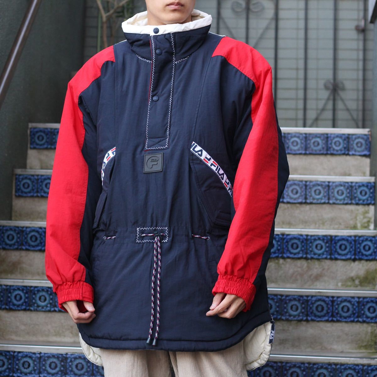 SPECIAL ITEM USA VINTAGE FILA LOGO DESIGN HALF ZIP PULL OVER