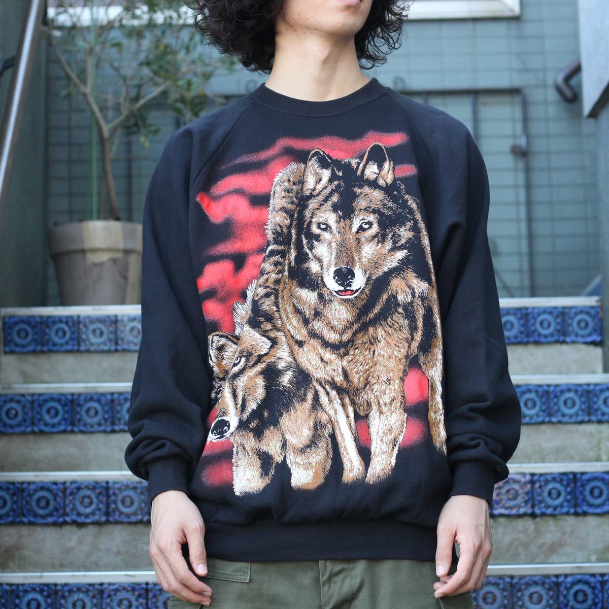 USA VINTAGE WOLFS DESIGN OVER SWEAT SHIRT/アメリカ古着オオカミ