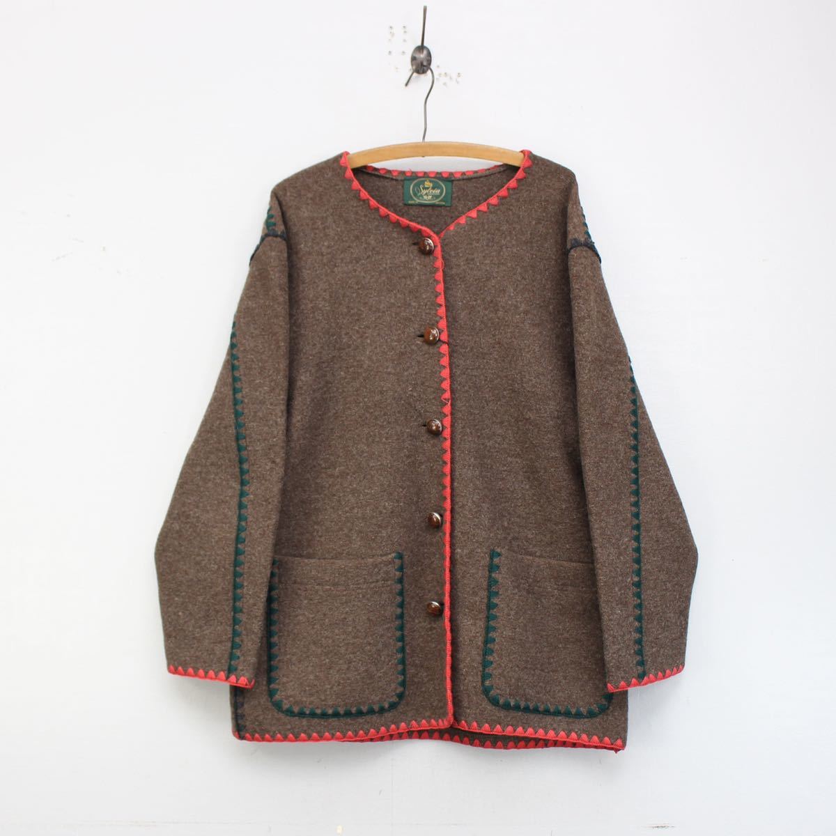 EU VINTAGE Sylvia PIPING DESIGN TYROLEAN WOOL JACKET MADE IN AUSTRIA/ヨーロッパ古着パイピングデザインチロリアンウールジャケット_画像5