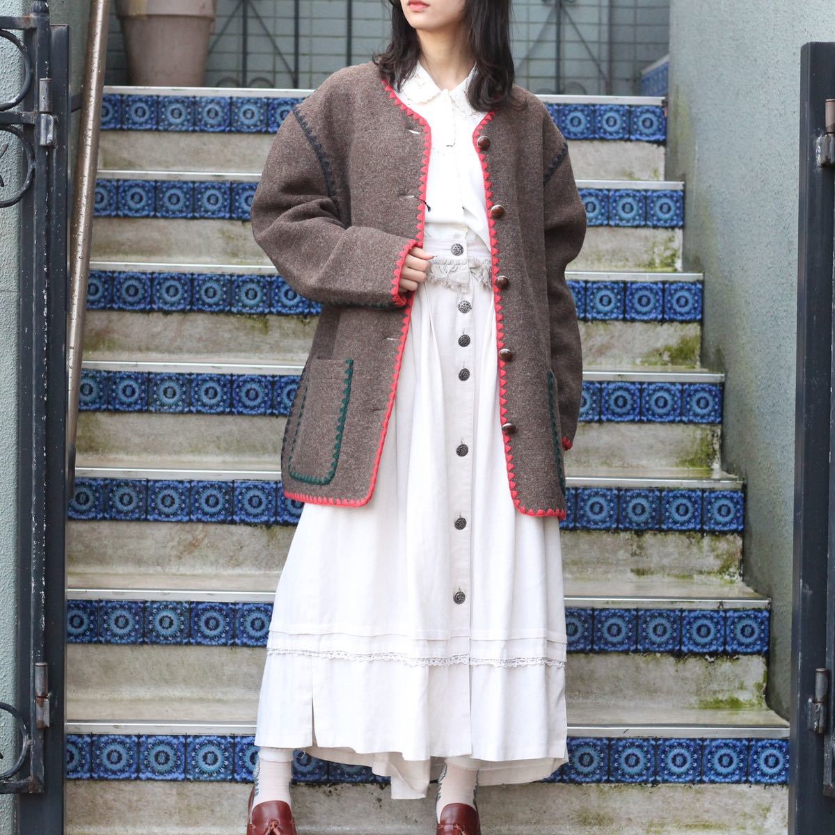 EU VINTAGE Sylvia PIPING DESIGN TYROLEAN WOOL JACKET MADE IN AUSTRIA/ヨーロッパ古着パイピングデザインチロリアンウールジャケット_画像3