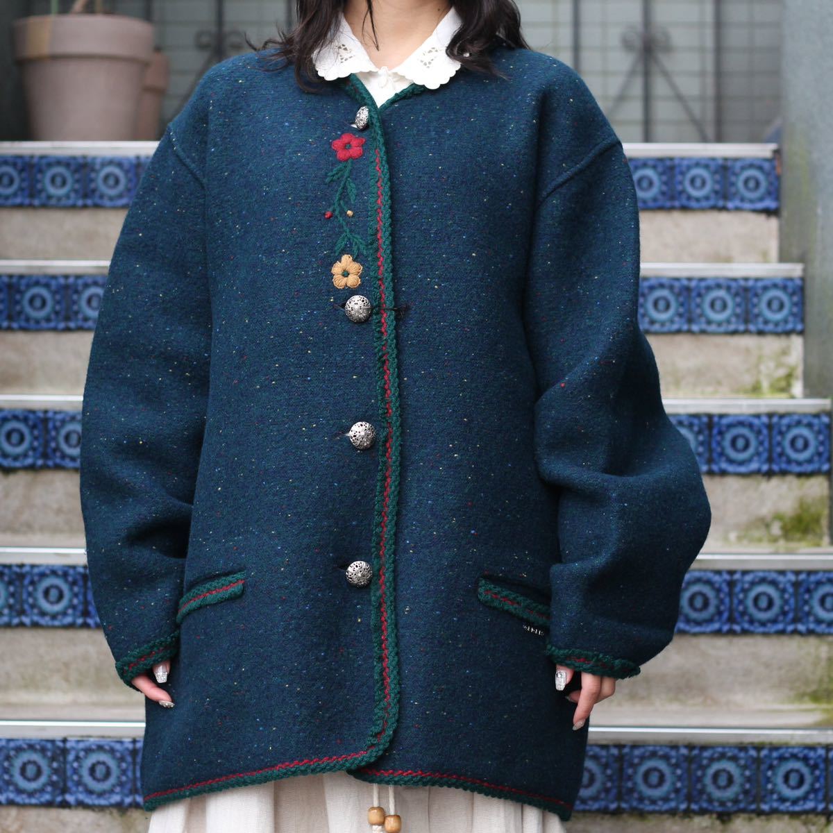 EU VINTAGE HEGO SPORT FLOWER EMBROIDERY WOOL TYROLEAN  JACKET/ヨーロッパ古着お花刺繍ウールチロリアンジャケット