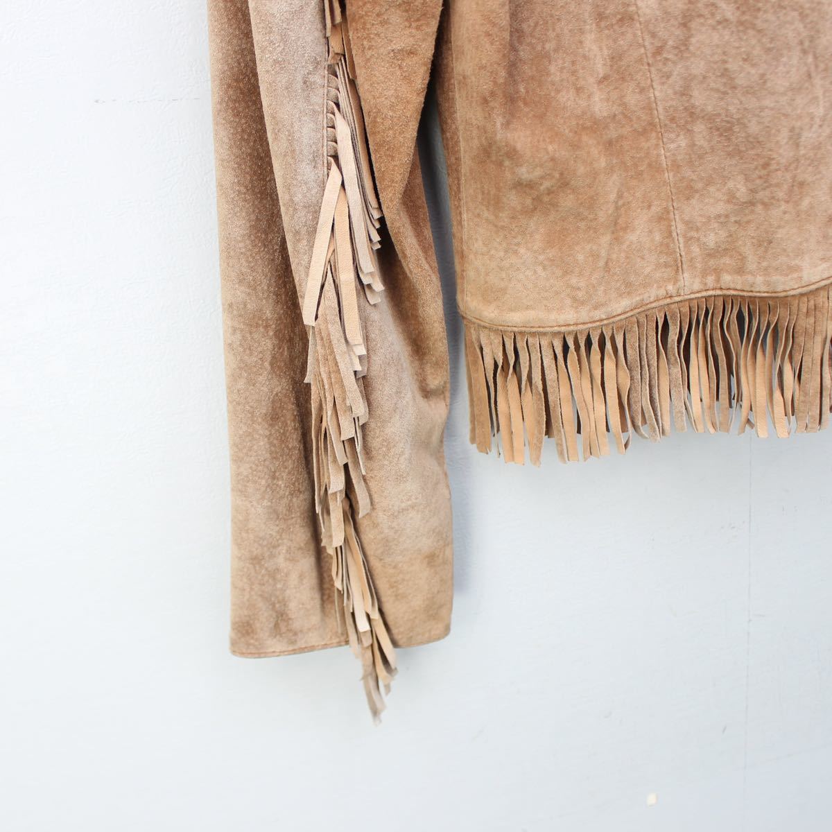 USA VINTAGE APART IMPRESSION FRINGE DESIGN LEATHER ZIP BLOUSON