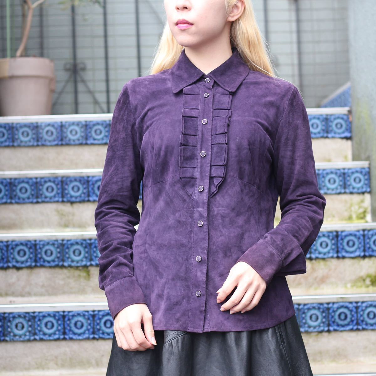 USA VINTAGE FRILL DESIGN LEATHER SHIRT/アメリカ古着フリルデザイン