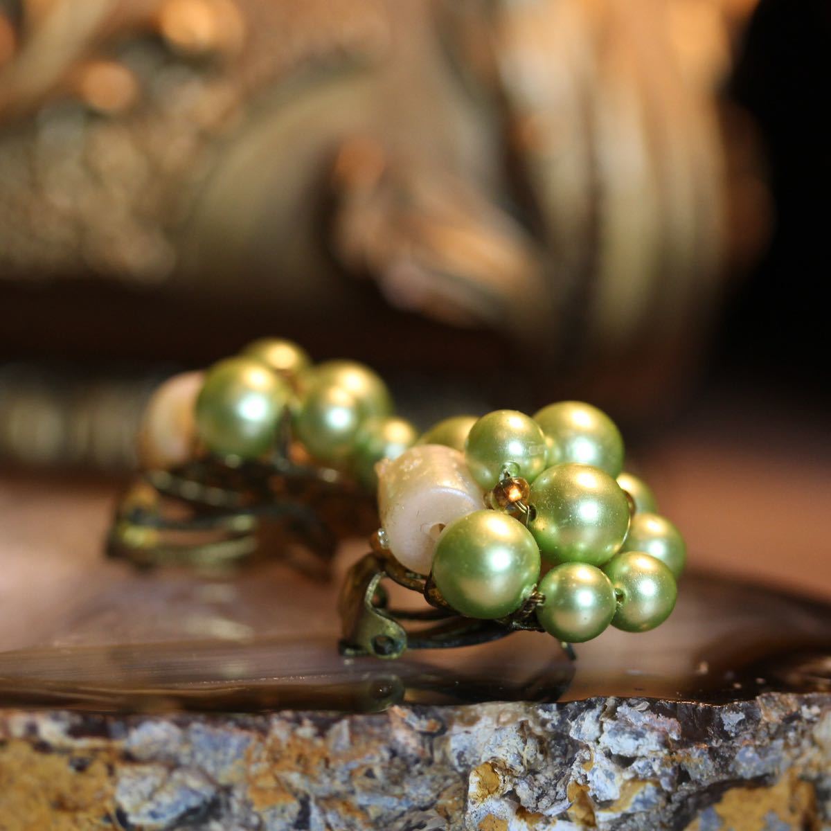 USA VINTAGE COLOR PEARL STONE DESIGN EAR CLIPS/アメリカ古着カラーパールストーンデザインイヤリング