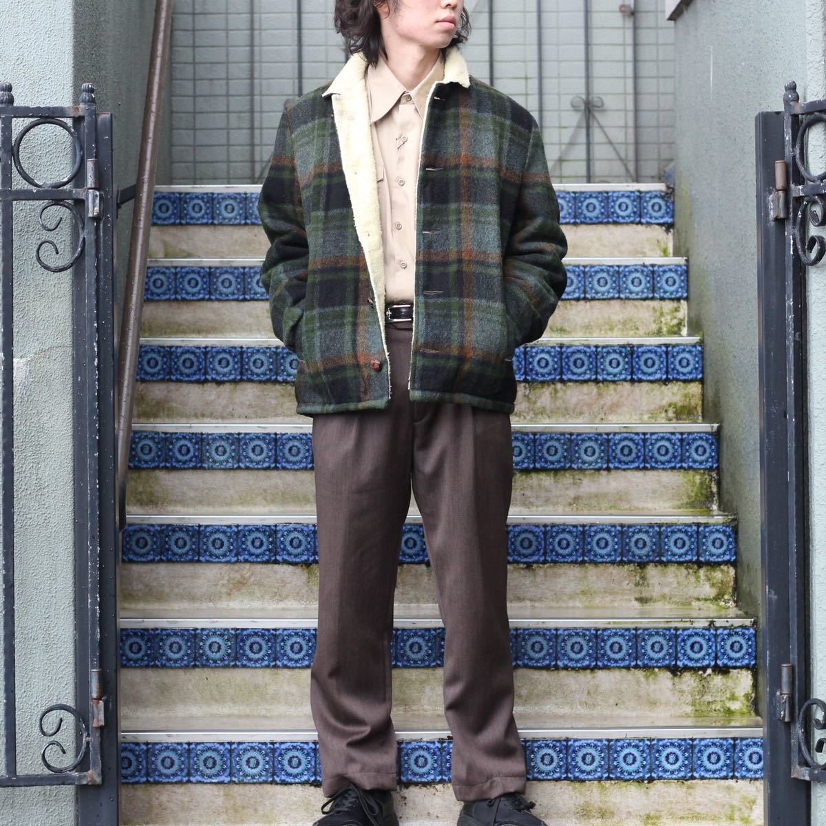 60's～70's USA VINTAGE Peak8 by SILTON CHECK PATTERNED WOOL BOA  JACKET/60年代～70年代アメリカ古着チェック柄ウールボアジャケット｜PayPayフリマ