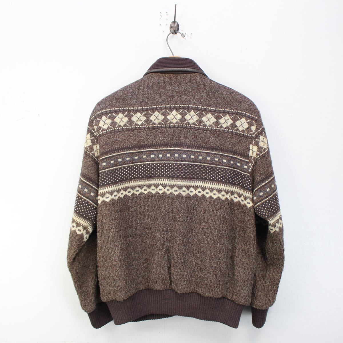 EU VINTAGE C&A NORDIC PATTERNED LEATHER KNIT ZIP BLOUSON/ヨーロッパ古着ノルディック柄レザーニットジップブルゾン