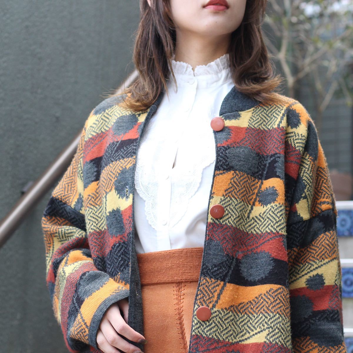 FRENCH VINTAGE DESIGN KNIT LONG COAT MADE IN FRANCE/フランス古着デザインニットロングコート_画像2