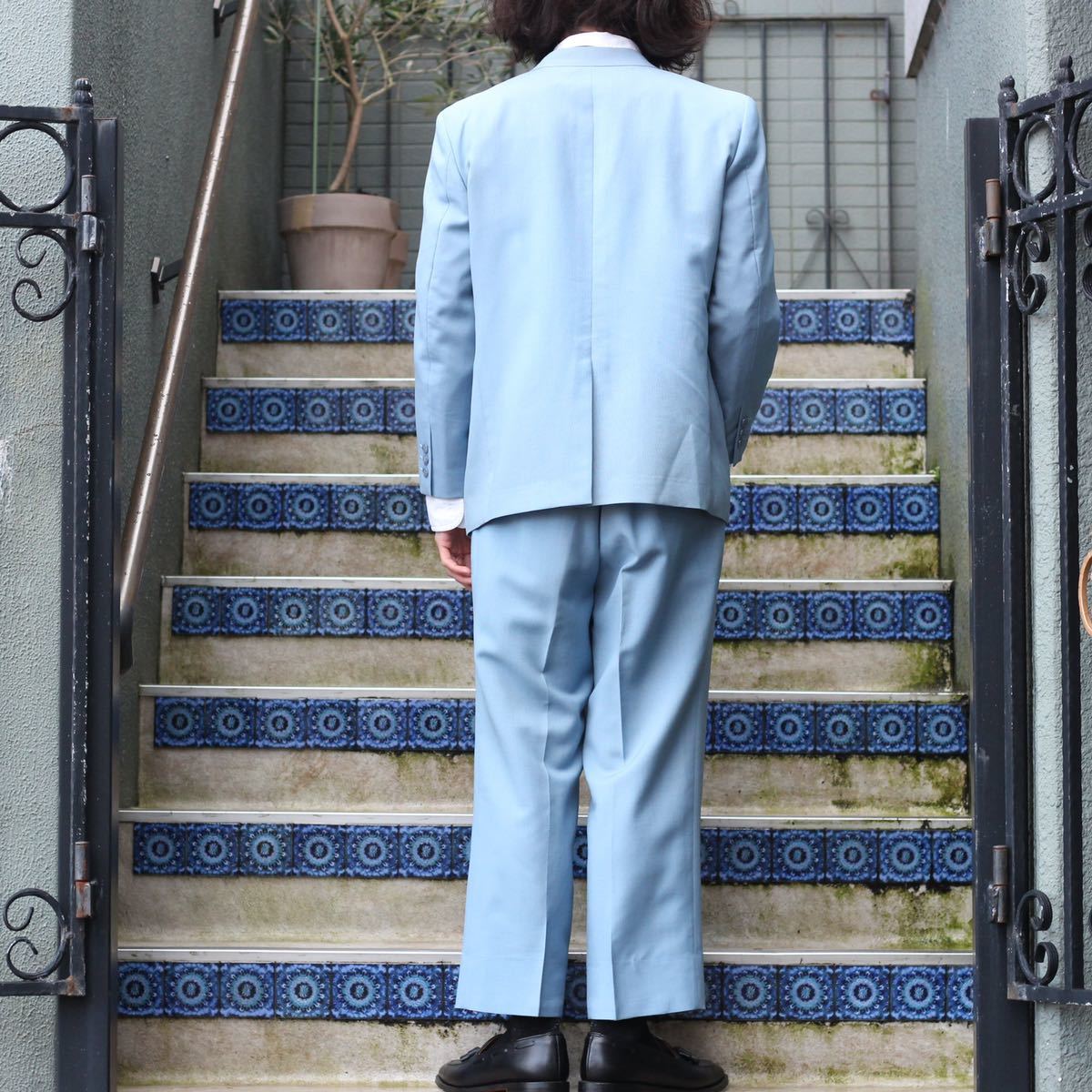 RETRO VINTAGE Urban Three BLUE COLOR DESIGN SET UP  SUIT/レトロ古着ブルーカラーデザインセットアップスーツ