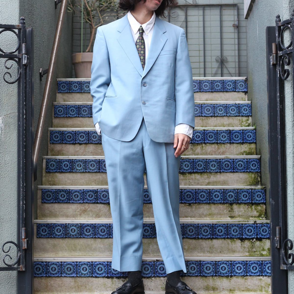 RETRO VINTAGE Urban Three BLUE COLOR DESIGN SET UP SUIT/レトロ古着