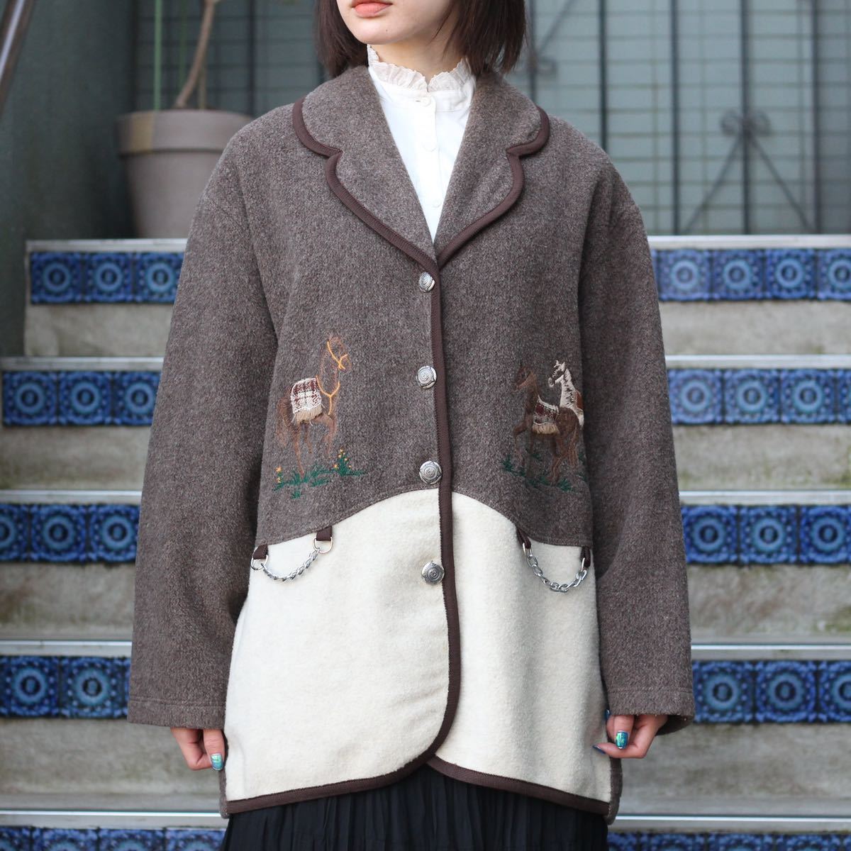 EU VINTAGE HORSE EMBROIDERY DESIGN WOOL JACKET MADE IN ITALY/ヨーロッパ古着お馬刺繍デザインウールジャケット