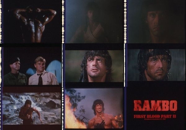 35mm予告フィルム9種×5コマ　「ランボー２ 怒りの脱出」 　1985年　シルヴェスター スタローン