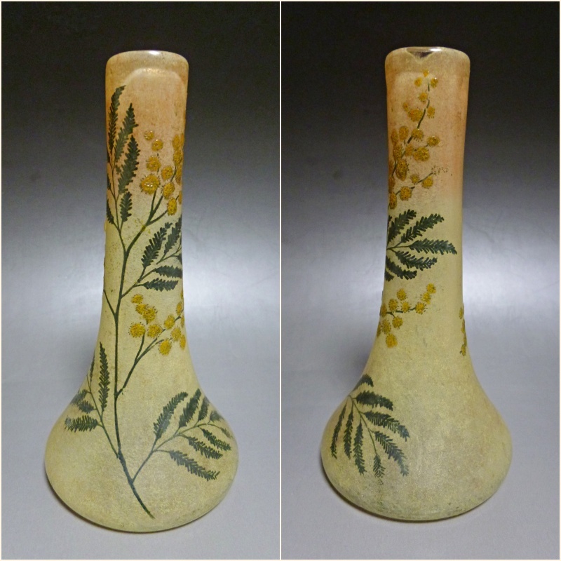 アンティークフレンチエナメルガラス花瓶、アールヌーボー 西洋 