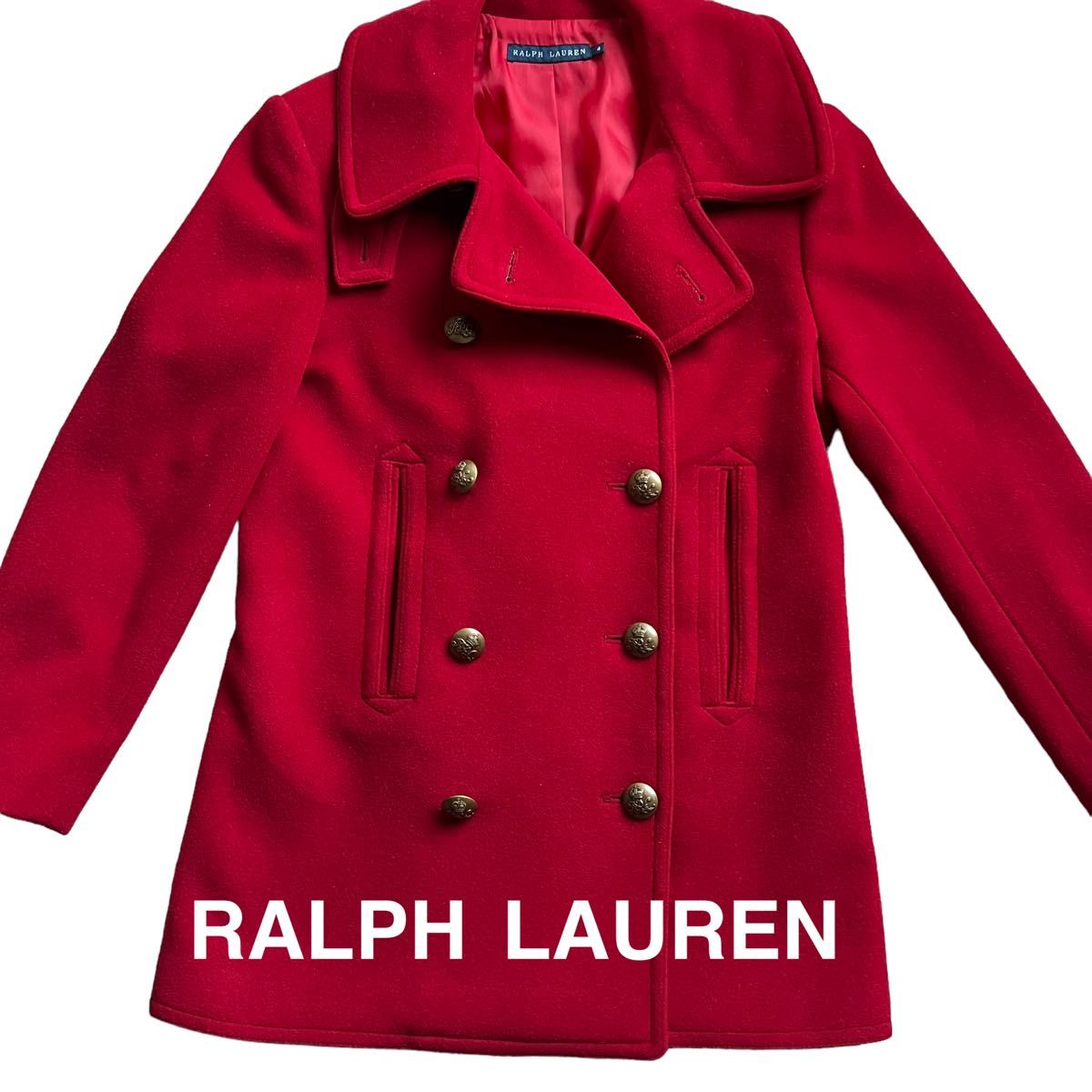 美品RALPH LAUREN Pコート カシミヤ混 金ボタン Mサイズ 赤 レディース