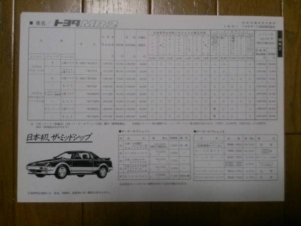 ☆昭和59年10月・AW11・MR2・初期型・価格表 カタログ　無_画像1