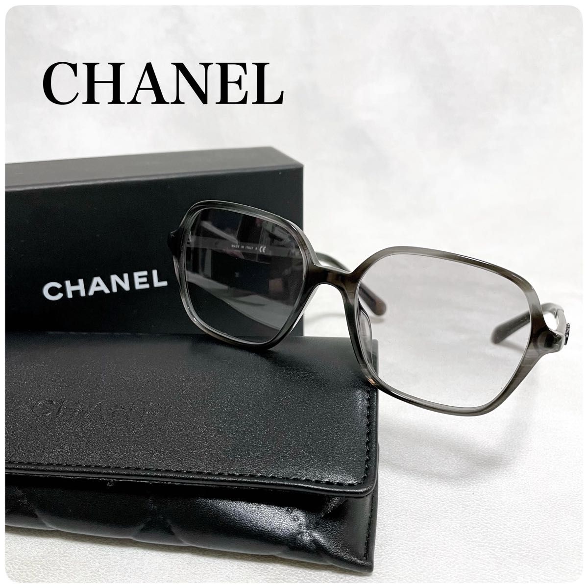 美品★CHANEL シャネル サングラス メガネフレーム スパンコール グレー