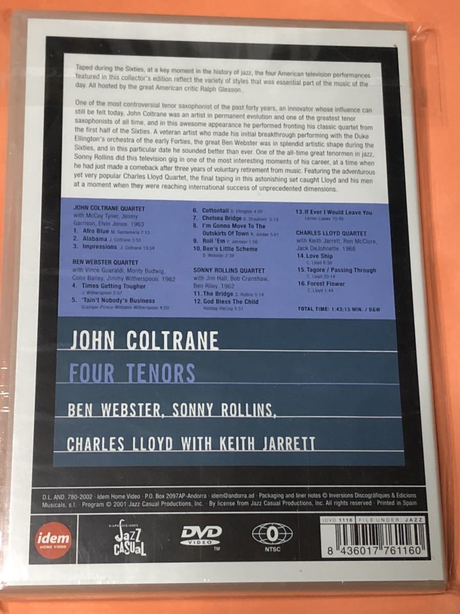 未開封新品JOHN COLTRANE「FOUR TENORS」ベン・ウェブスター/ソニー・ロリンズ/チャールズ・ロイド　ライブDVD_画像2