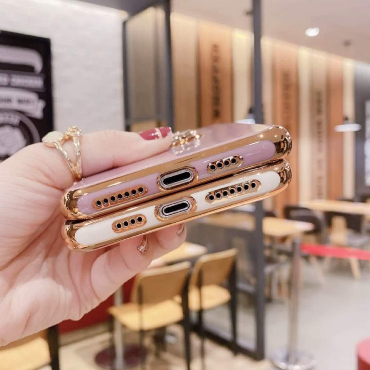 iPhone12mini ケース リング付き ホワイト 白 ゴールド 高級感 上品 人気 スマホカバー スタンド レンズ保護 韓国