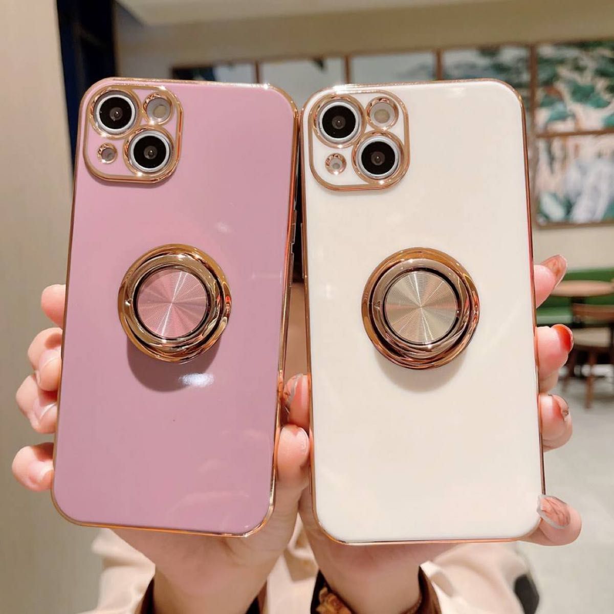 iPhone12mini ケース リング付き ホワイト 白 ゴールド 高級感 上品 人気 スマホカバー スタンド レンズ保護 韓国｜PayPayフリマ