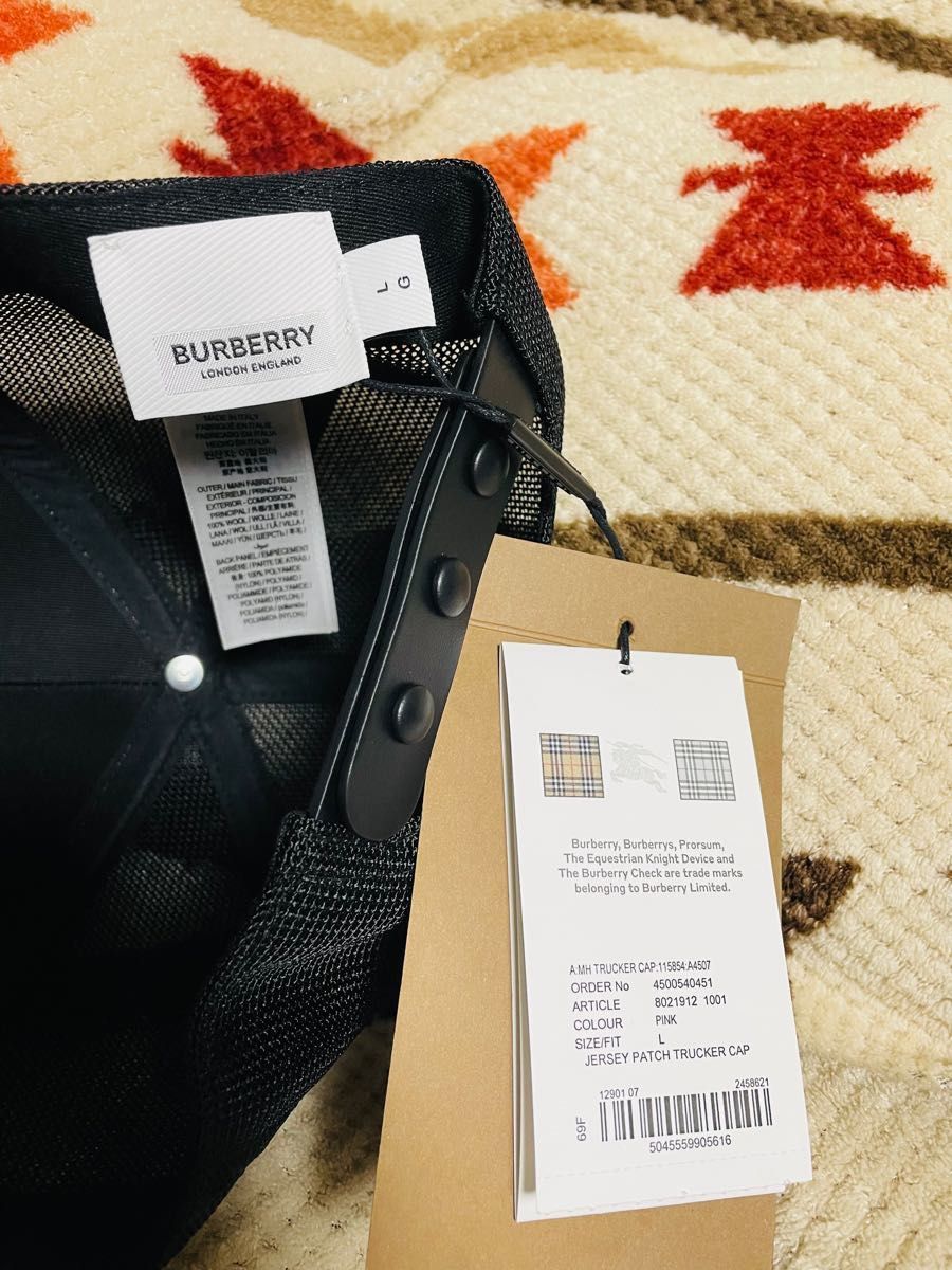 BURBERRY/バーバリー キューブロゴワッペン メッシュ キャップ/帽子 ピンク×ブラック L イタリア製 正規品
