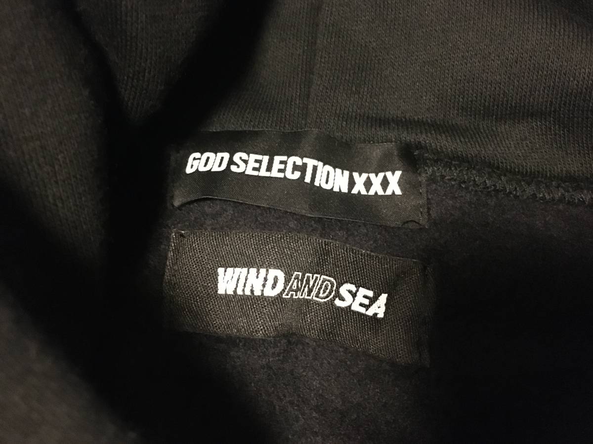 即決!!黒XL WIND AND SEAウィンダンシー GOD SELECTIONゴッドセレクションXXXモザイク ロゴパーカー プルオーバーPULLOVER SWEATスウェット_画像5