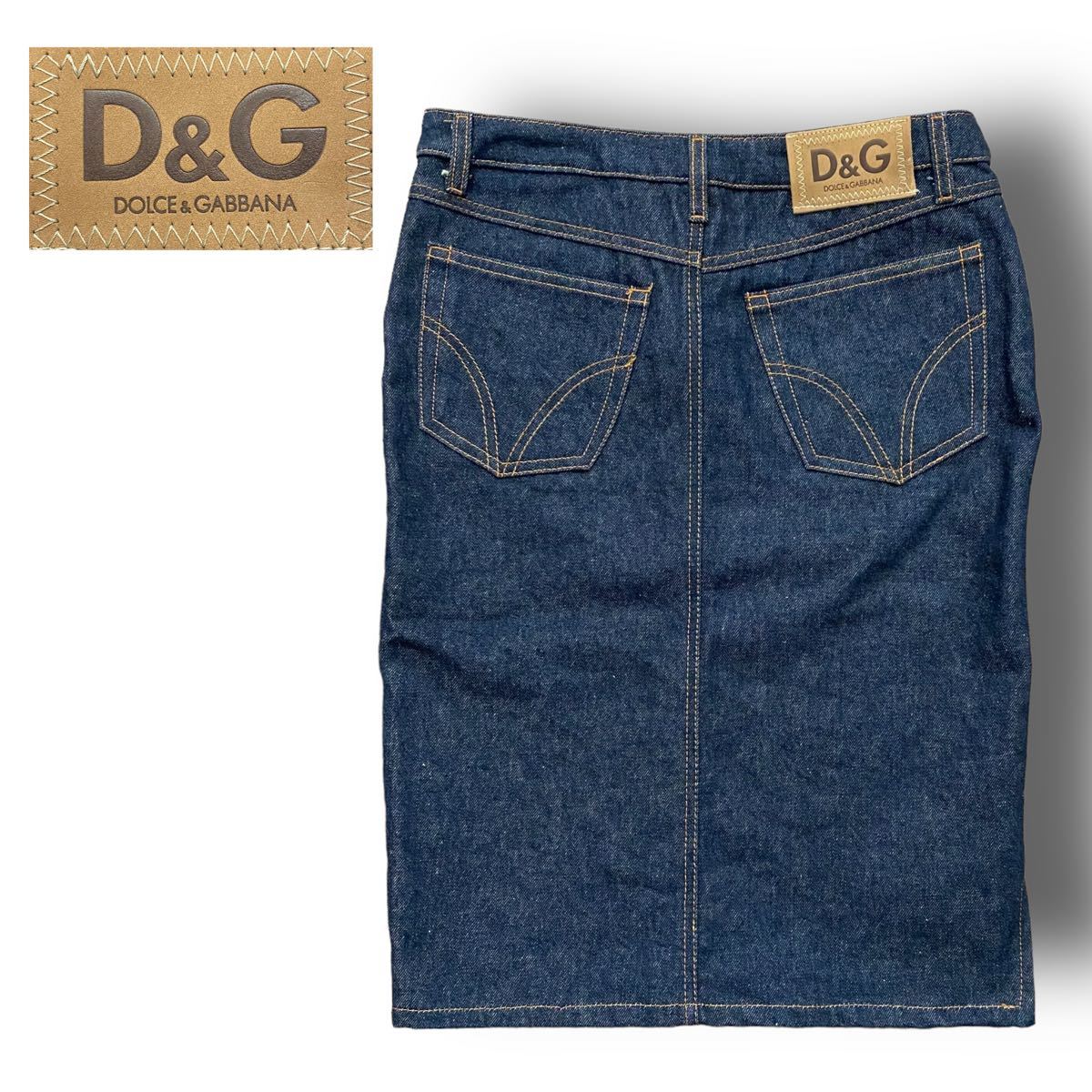 イタリア製 DOLCE&GABBANA ドルチェアンドガッバーナ レザー スエード 切り替え デニム タイト スカート ドルガバ ブラウン 28 / 42 D&G