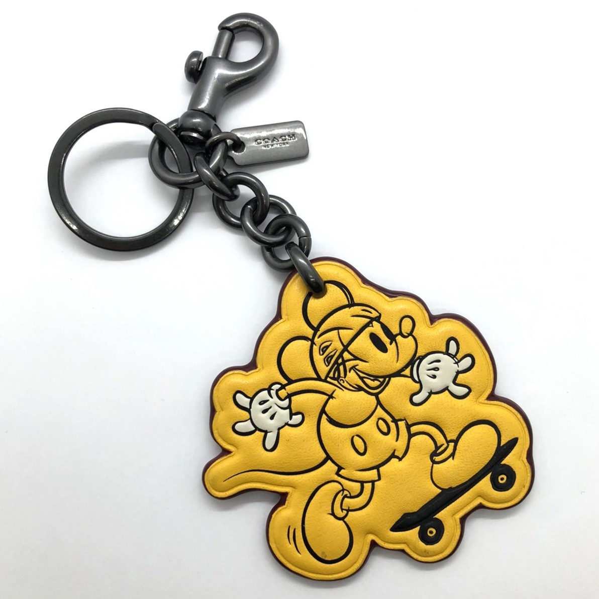 Disney Mickey & COACH motif key holder bag charm Coach leather made yellow color banana skateboard Disney IL1003