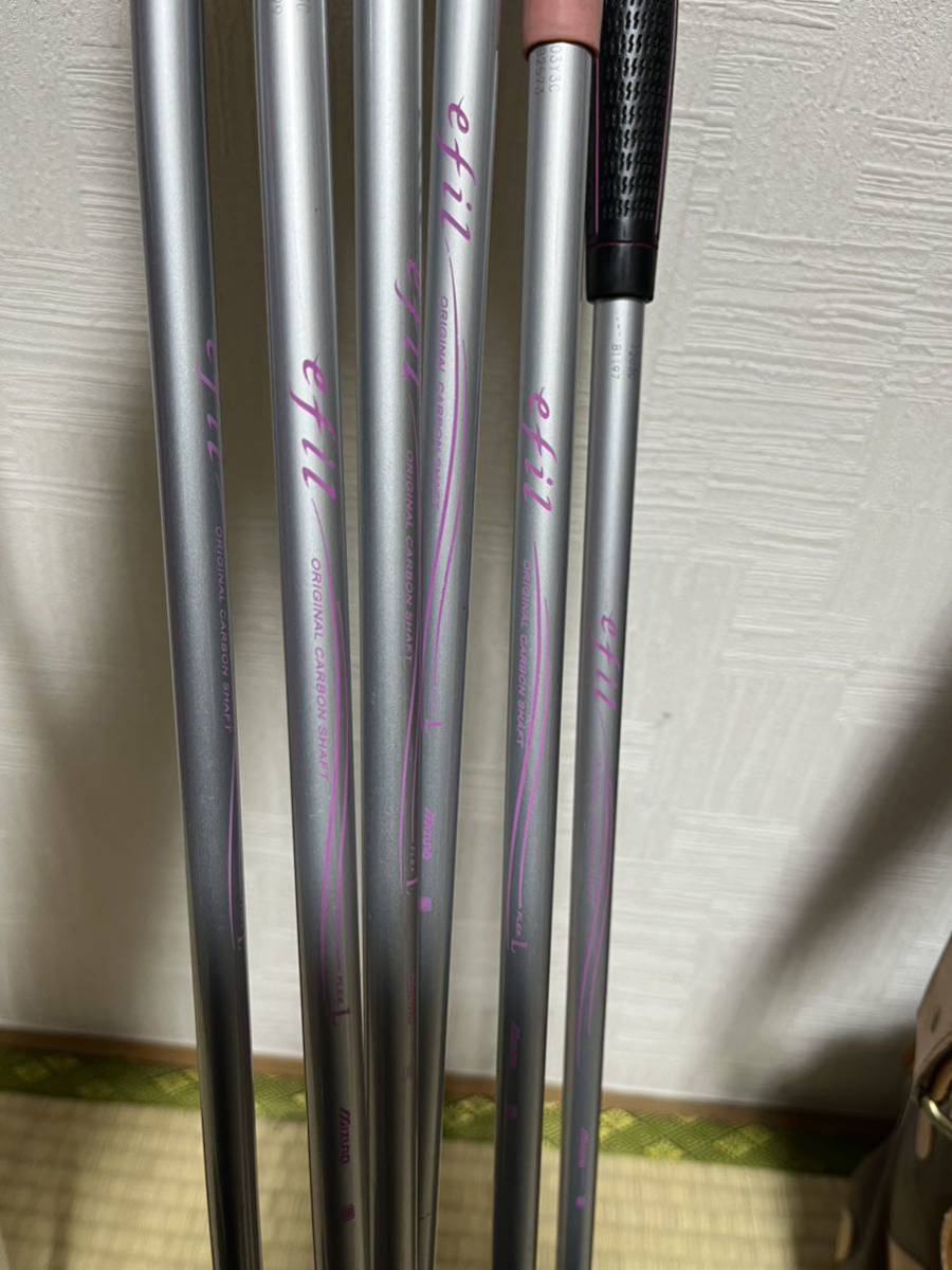 美品ミズノMIZUNO efil 女性用ゴルフセット+トラサルディバッグ