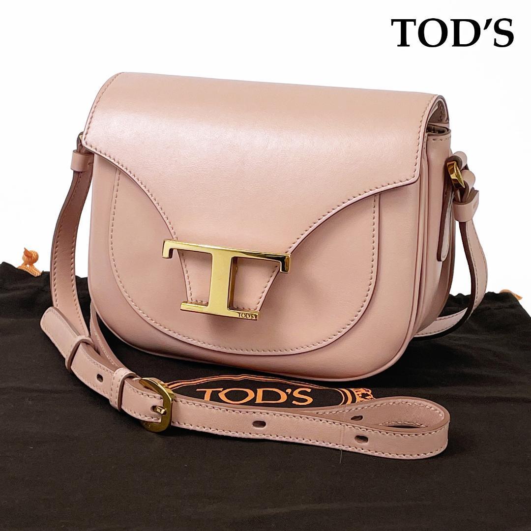 ★未使用級★トッズ TOD'S Tタイムレス ショルダーバッグ ミニショルダー ポシェット ピンク タイムレス ゴールド金具 ロゴ金具