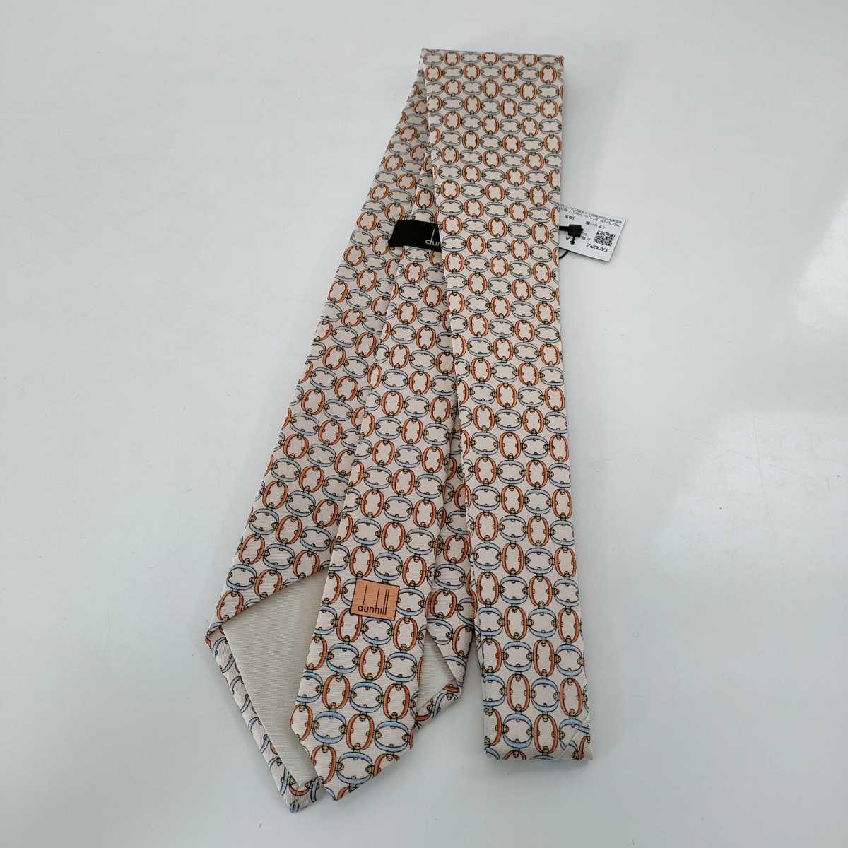  Dunhill (Dunhill) beige circle design necktie new goods unused tag attaching box attaching 