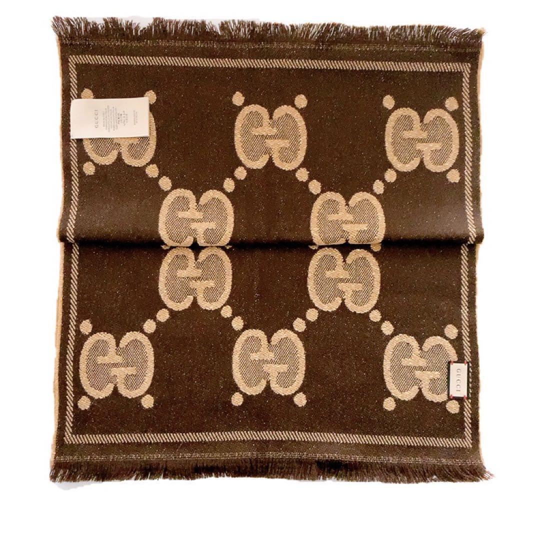 ** GUCCI GGウール ラメ ジャカード スカーフ 598993