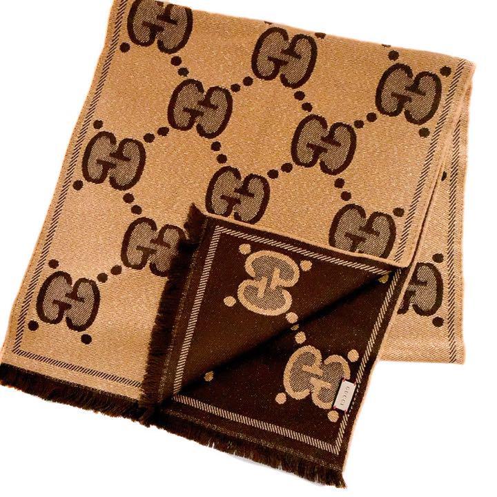 ** GUCCI GGウール ラメ ジャカード スカーフ 598993