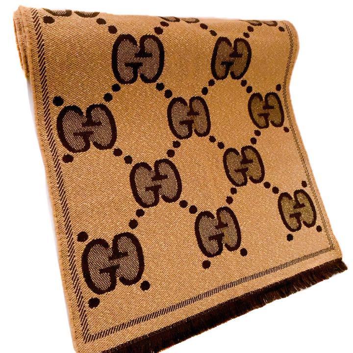** GUCCI GGウール ラメ ジャカード スカーフ 598993