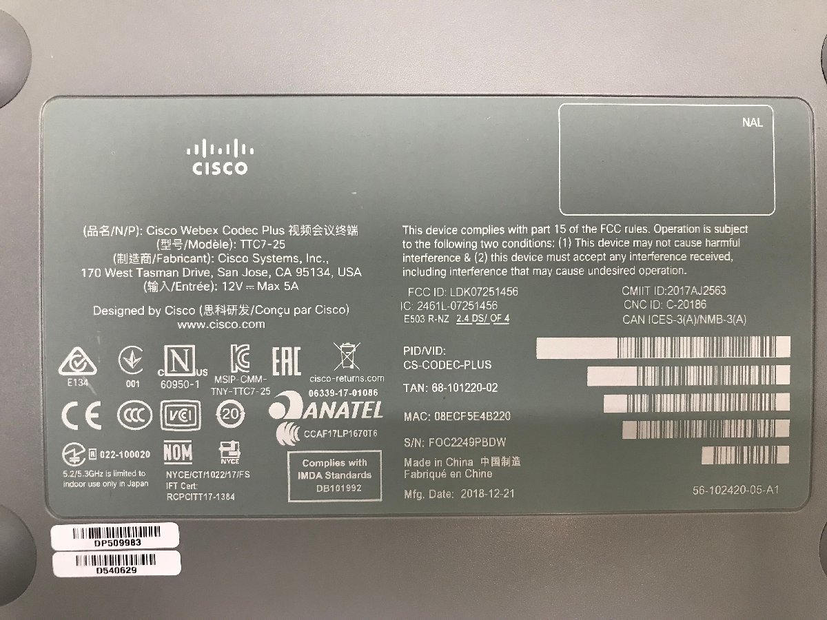 通常在庫品 Cisco シスコ テレビ会議システム TTC7-25 TTC8-10