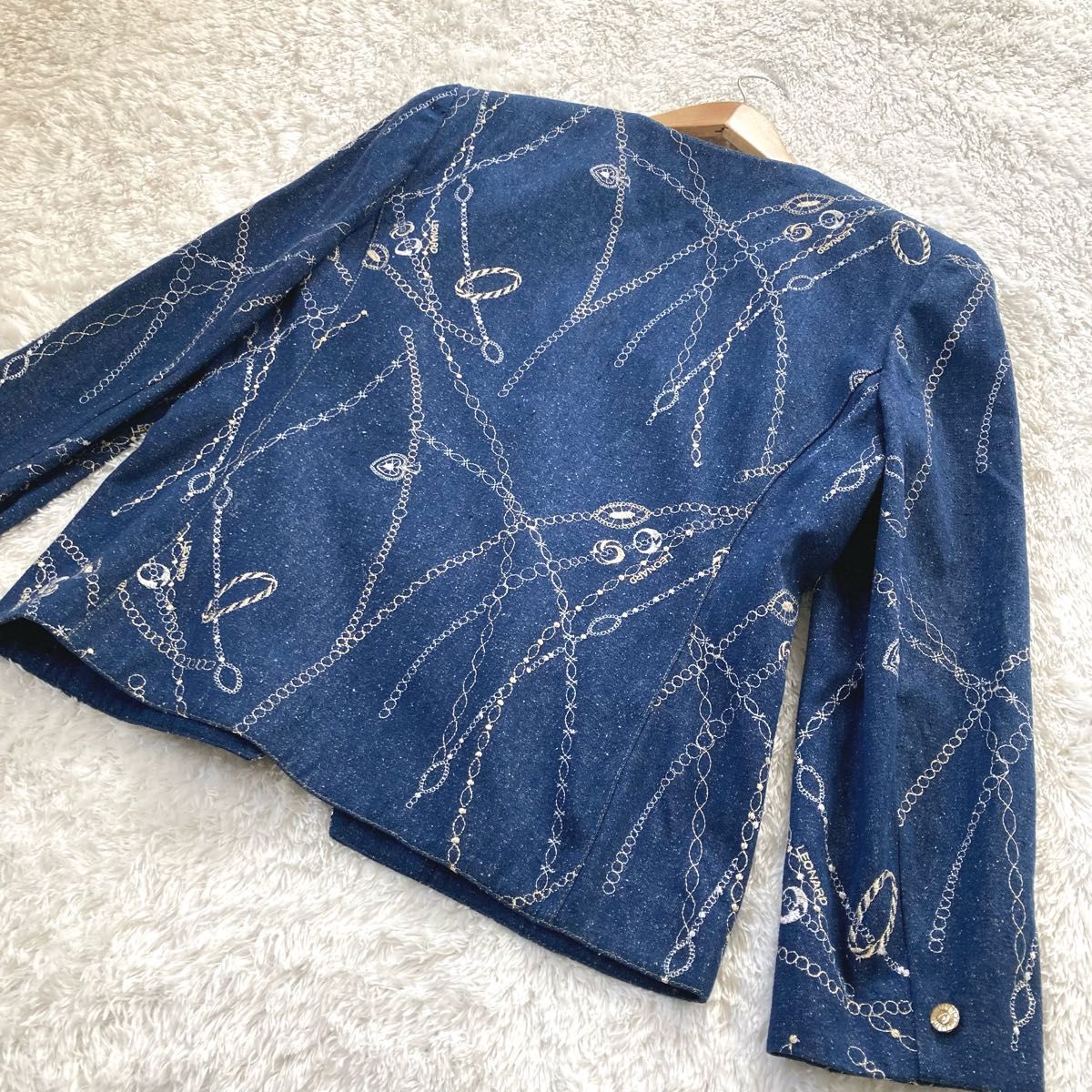 美品】レオナール ノーカラー ジャケット デニムジャケット シルク100