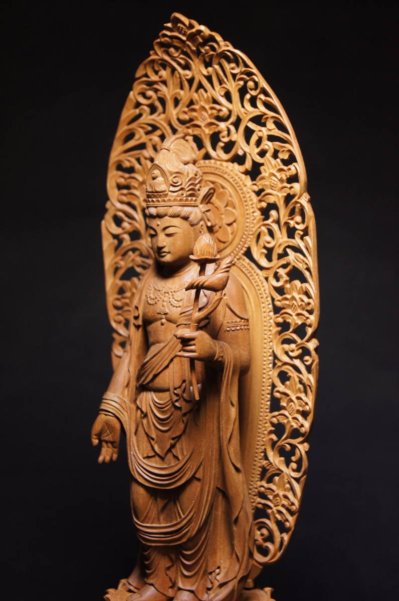 時代 木彫 仏像 白檀製 聖観音菩薩像 立像 時代箱付 仏教美術 正観音 ...