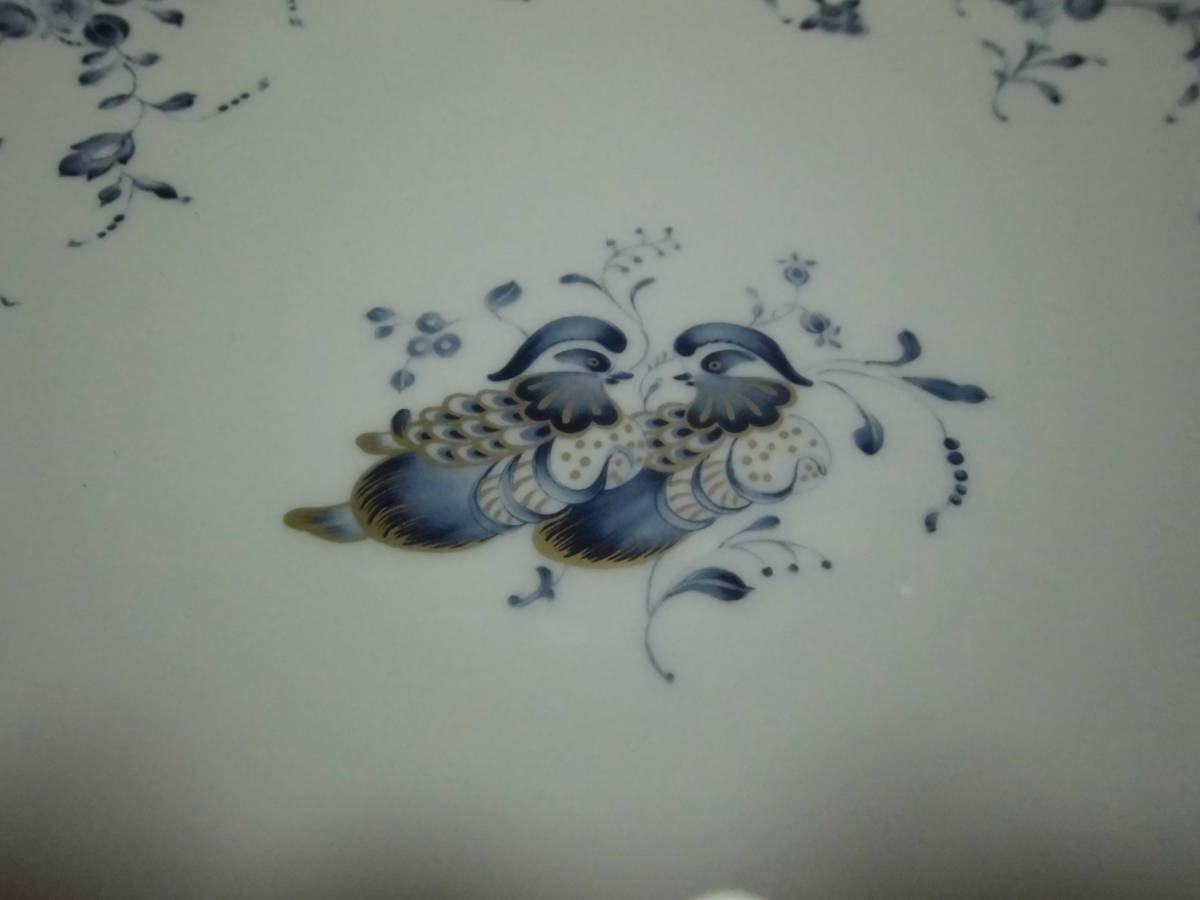 大皿 なるみ 染付 金彩 NARUMI ナルミ 鳴海 花柄 盛皿 盛鉢 30.3cm 大鉢 花鳥 陶器 食器 工芸品 レトロ