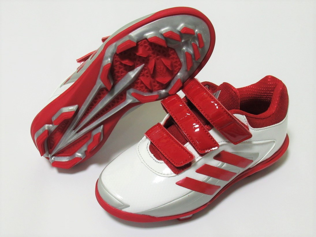 adidas ADIZERO 野球 スパイク ジュニア ベルクロ 白 赤 21.5cm アディダス アディゼロ スピード ポイント ロー K AC eg2396_画像1