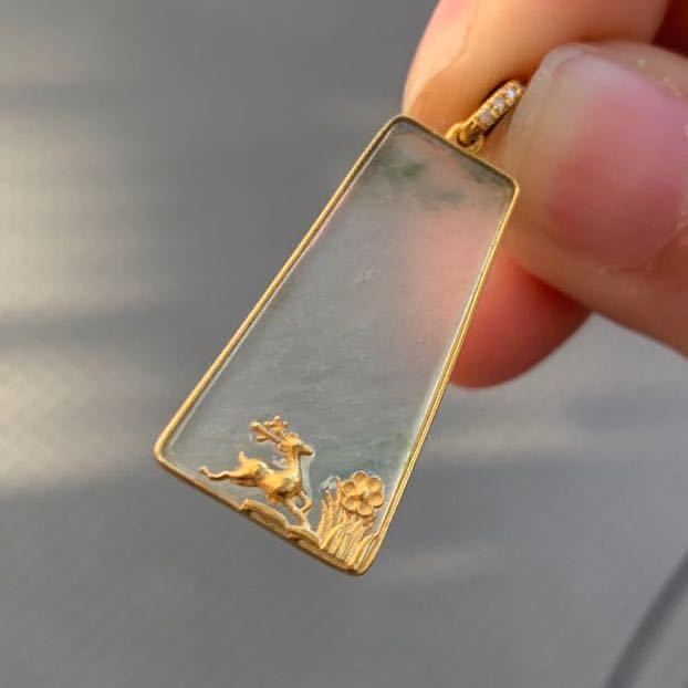 book@.. pendant k18 18 gold crystal kind super high quality Myanma production ice kind jade gift present 