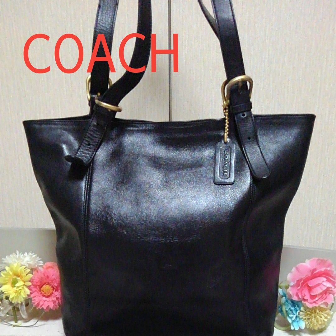 美品希少レアCOACH人気オールドコーチ　ヴィンテージ　肩かけトートドデカバッグ　トートバッグビジネスバッグブラック　101-38